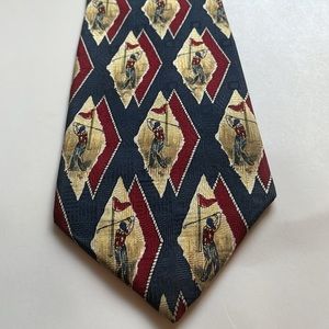 Prestige Golf 100% silk necktie tie made in USA blue red gold golfing 58 X 3 7/8